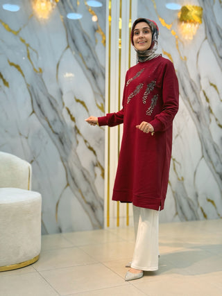 AYŞE AKAY TAŞ İŞLEMELİ İNCİ DETAYLI TUNİK 25515