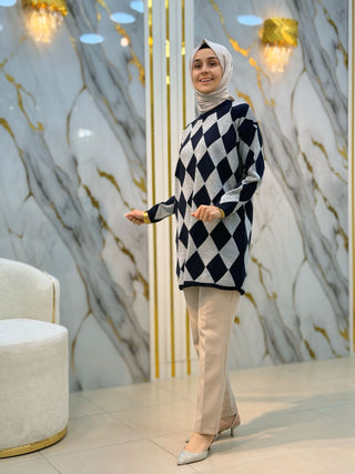 NY MEHLİKA BAKLAVA DESEN SİMLİ SOĞUK İP TUNİK 3305