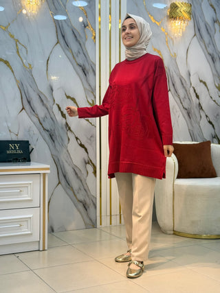 NY MEHLİKA GÜL DETAYLI SOĞUK İP TUNİK 3401