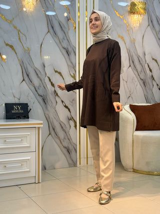 NY MEHLİKA GÜL DETAYLI SOĞUK İP TUNİK 3401