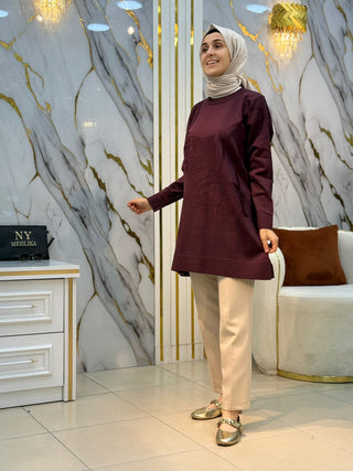 NY MEHLİKA GÜL DETAYLI SOĞUK İP TUNİK 3401
