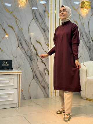 NY MEHLİKA DİK YAKA FERMUARLI SOĞUK İP TUNİK 3384